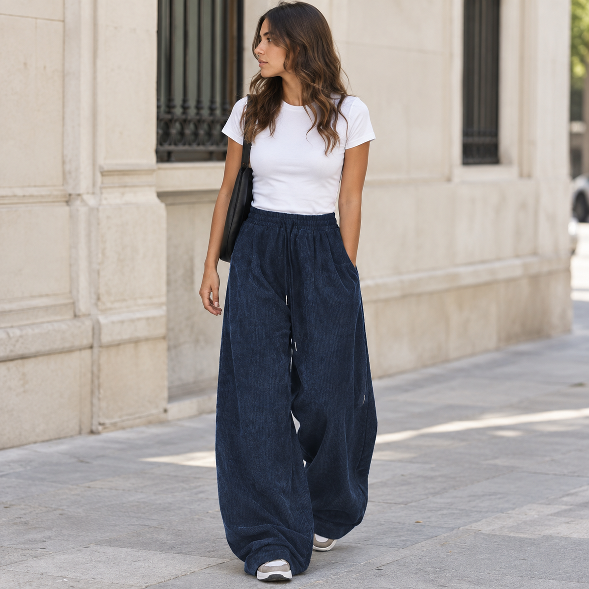 Pantalón cargo de pana ancho cordón - Azul marino