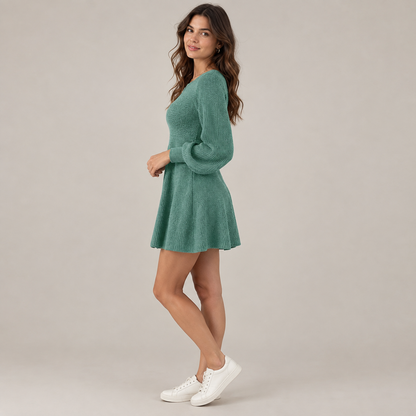 Vestido de Punto Línea A verde agua - vista lateral