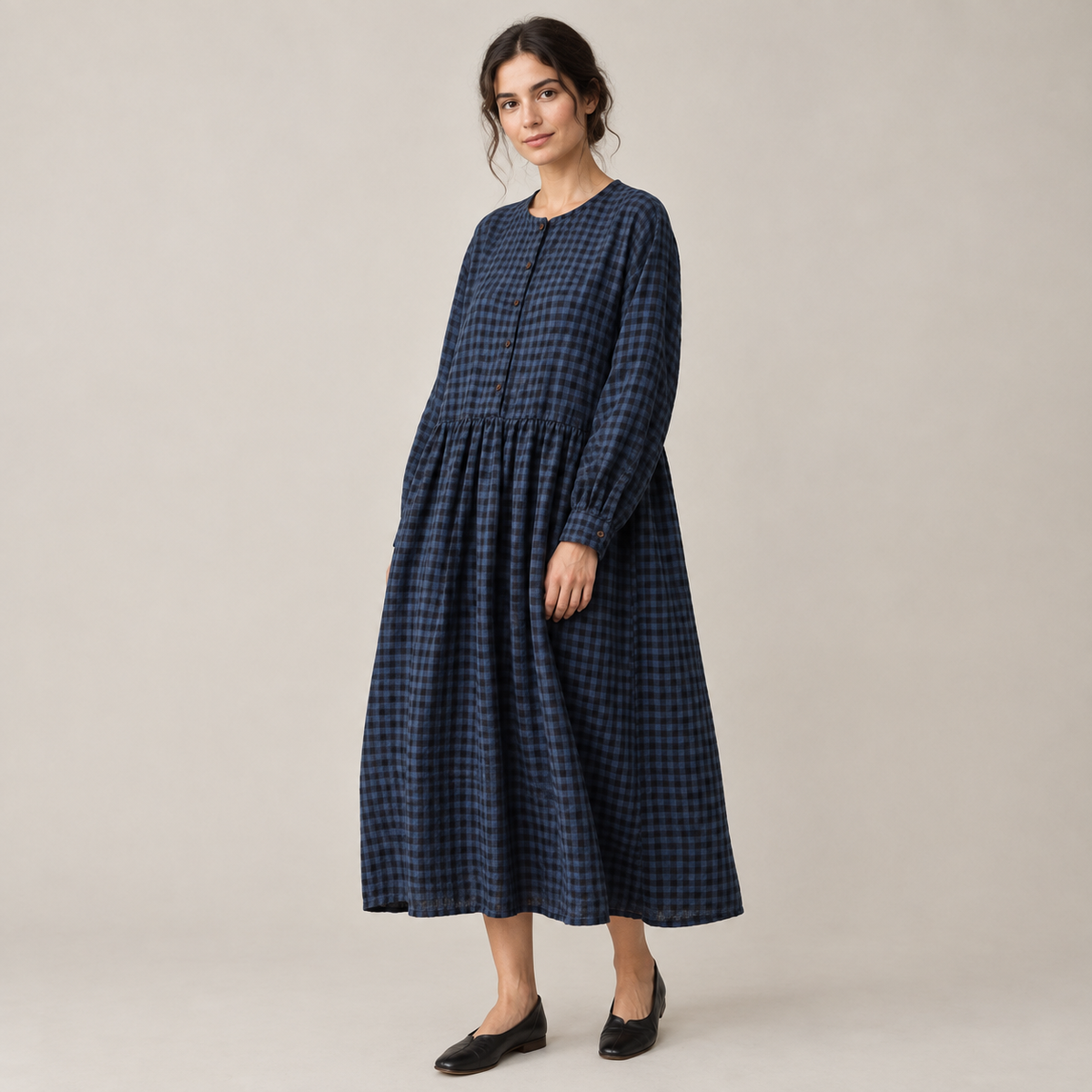 Vestido camisero de cuadros vintage lateral