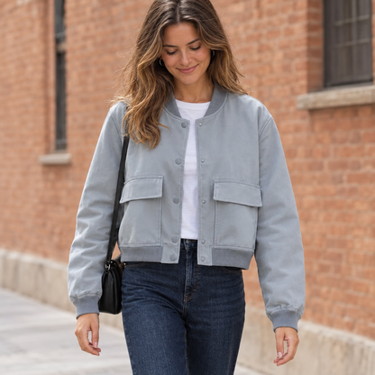Chaqueta bomber mujer gris azulado