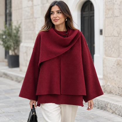 Poncho de punto mujer burdeos