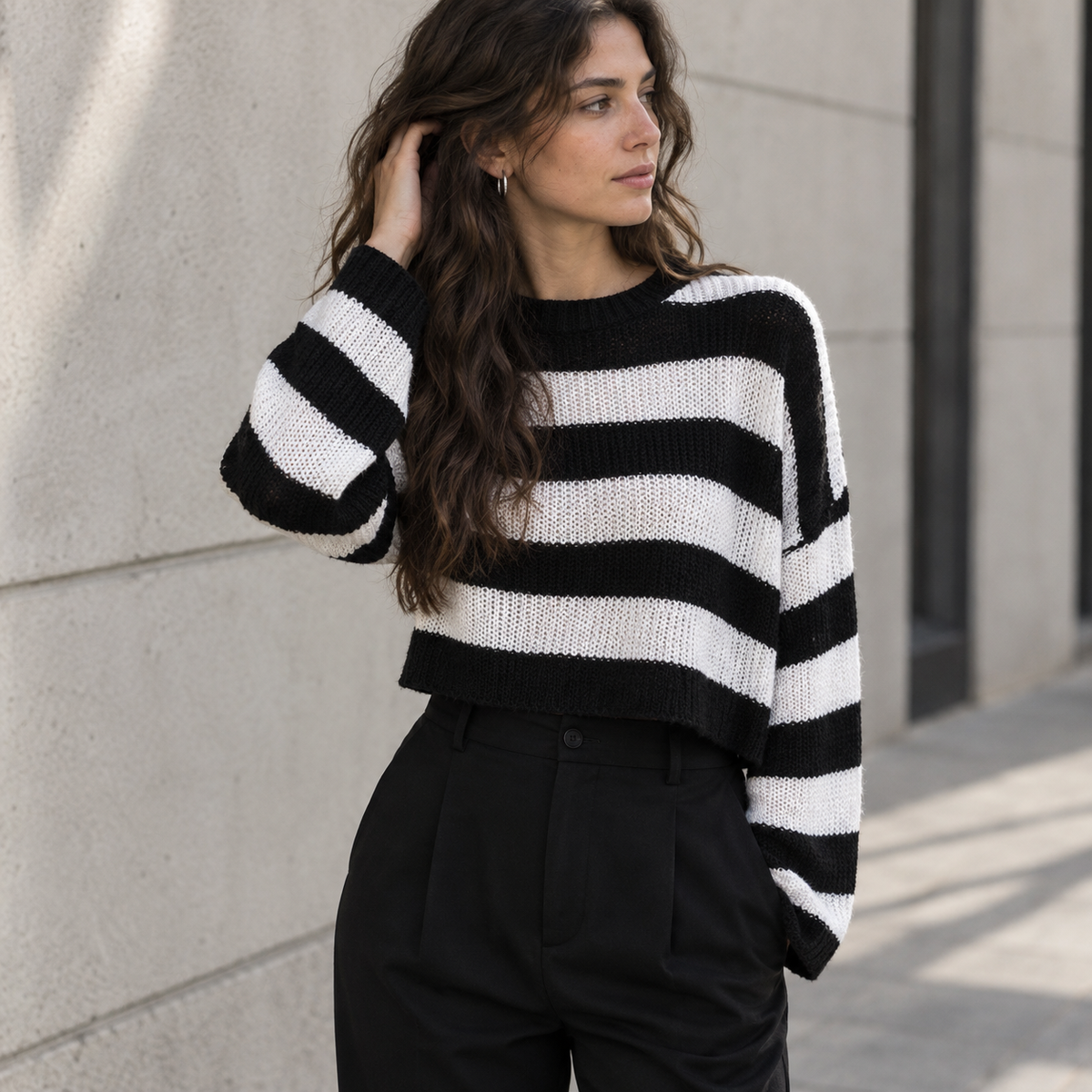 Jersey Crop de Rayas Blanco Negro