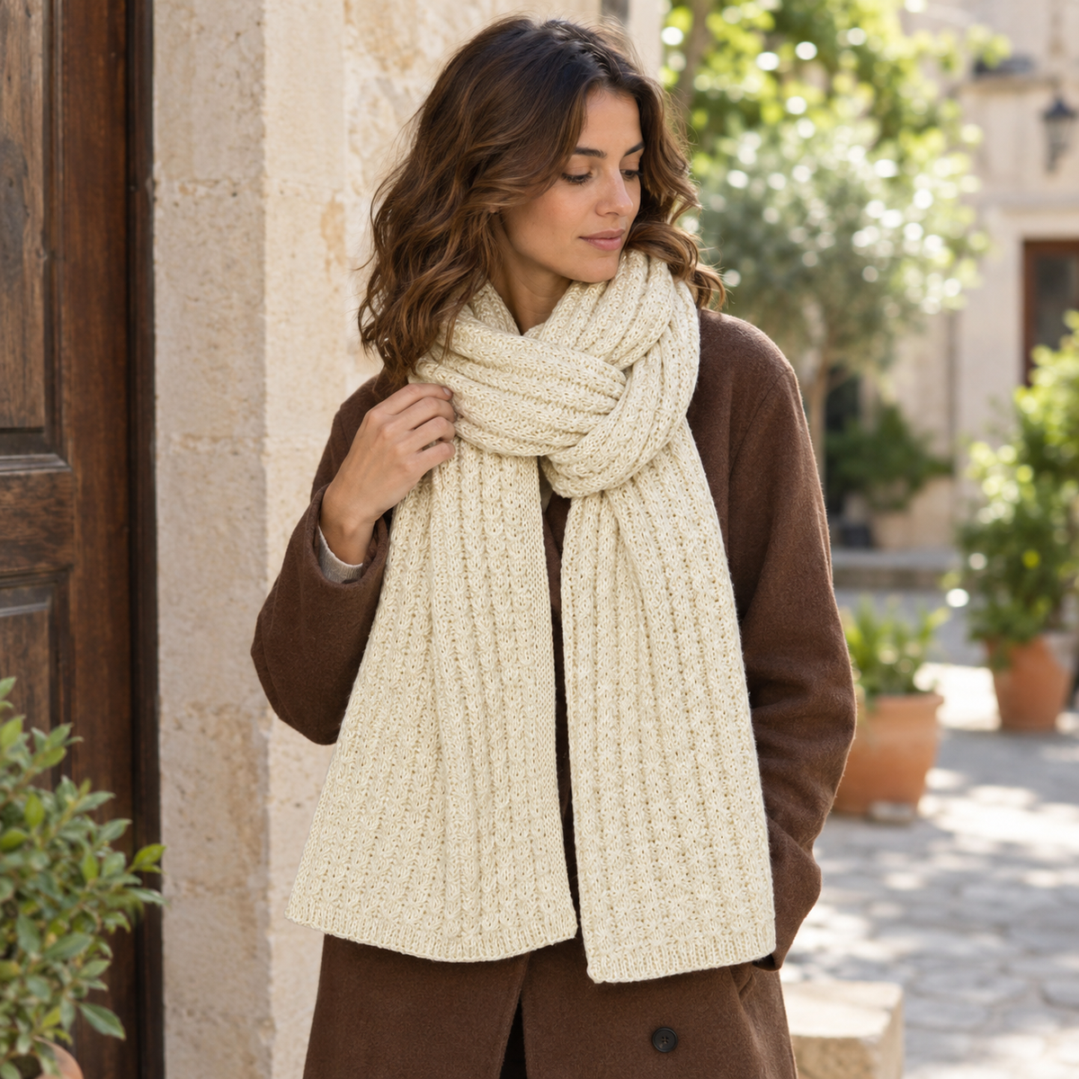 Bufanda de Punto Grueso Beige