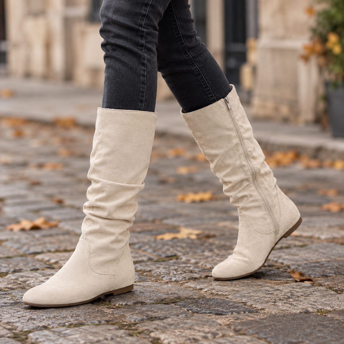 Botas de Ante Fruncidas Beige - portada