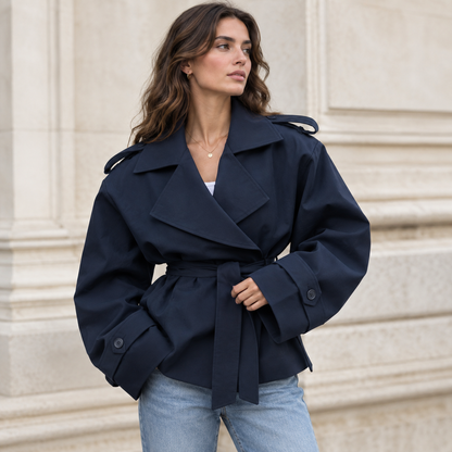 Gabardina Cruzada Corta - Azul marino