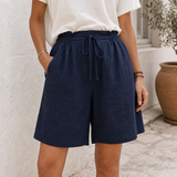 Short de lino azul marino fiel al producto
