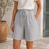 Short de lino gris claro fiel al producto