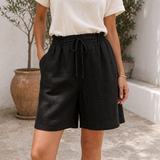 Short de lino negro fiel al producto