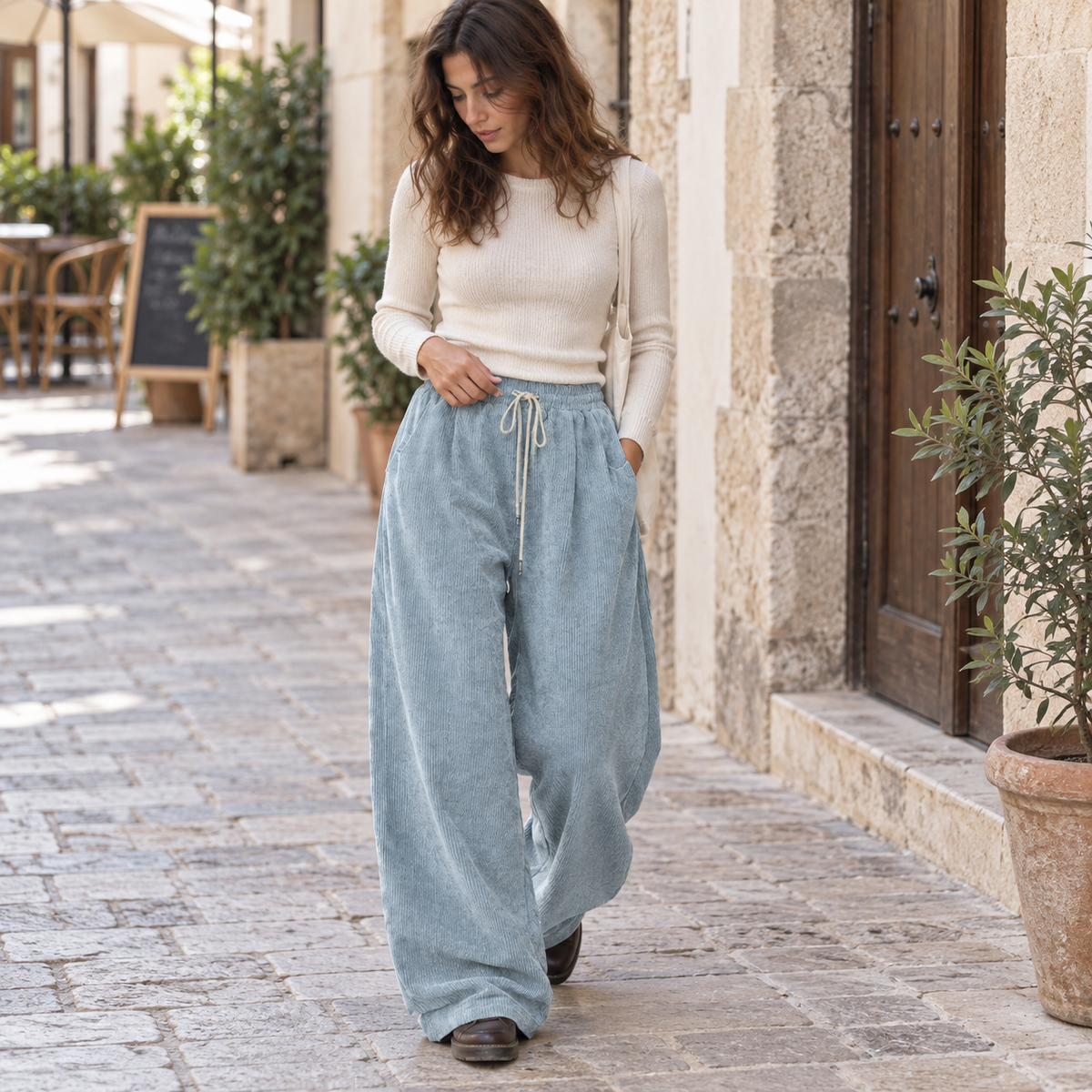 Pantalón cargo de pana ancho cordón - secundaria Azul claro