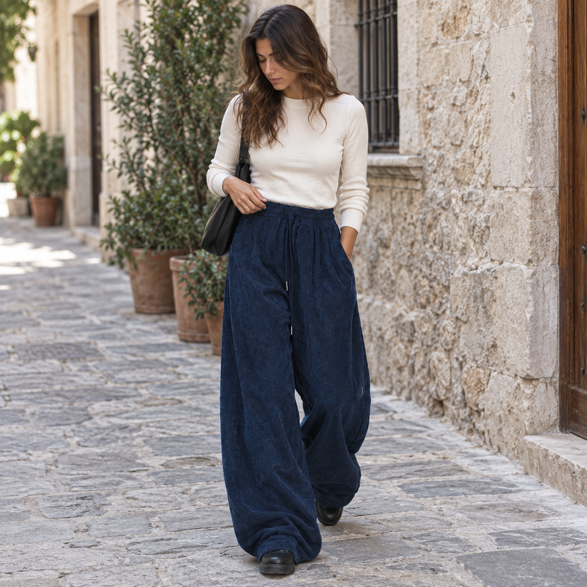 Pantalón cargo de pana ancho cordón - secundaria Azul marino