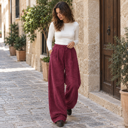Pantalón cargo de pana ancho cordón - secundaria Burdeos