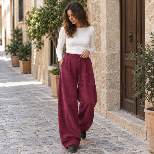 Pantalón cargo de pana ancho cordón - secundaria Burdeos