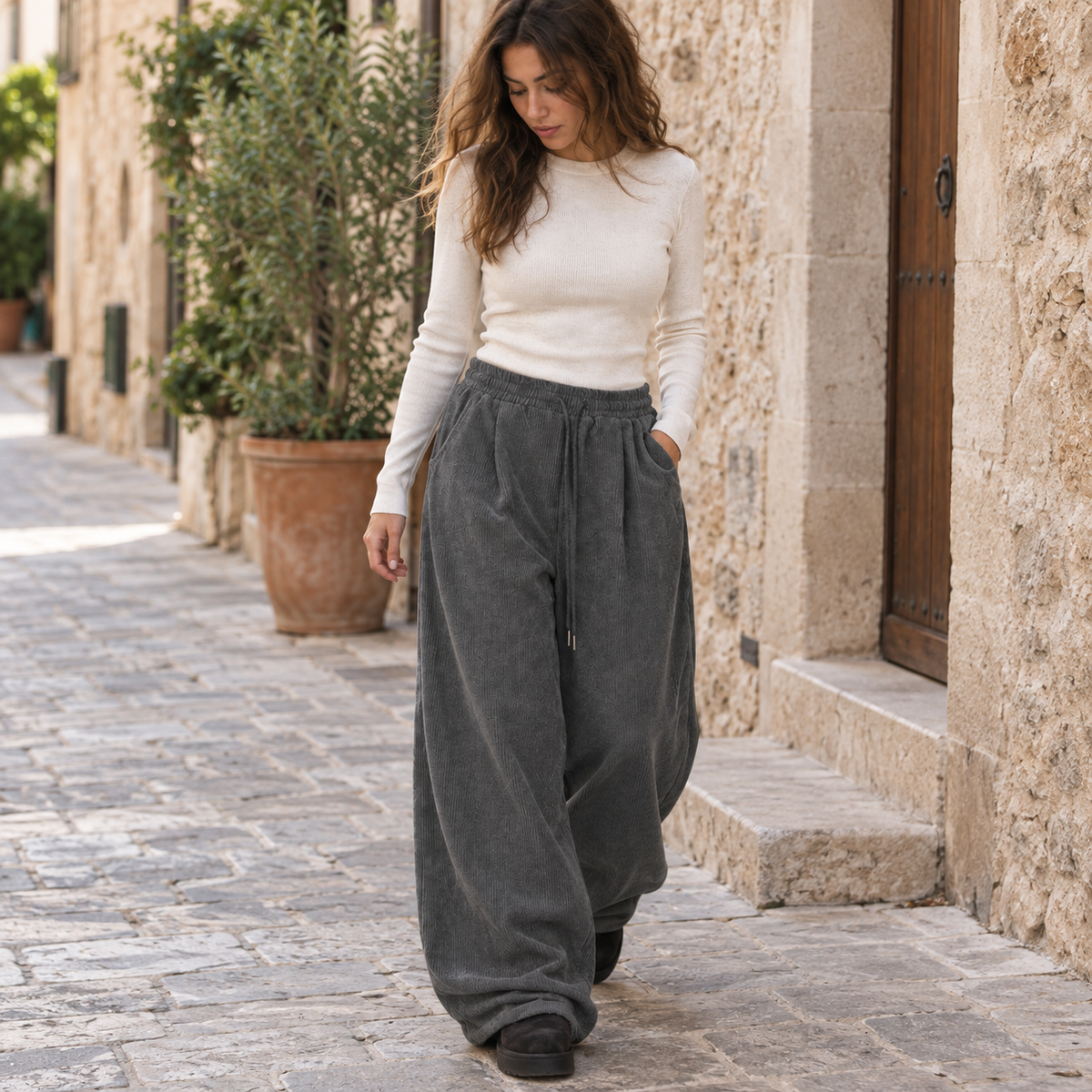Pantalón cargo de pana ancho cordón - secundaria Gris oscuro