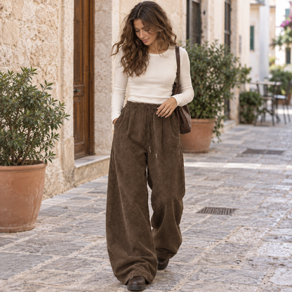 Pantalón cargo de pana ancho cordón - secundaria Marrón oscuro