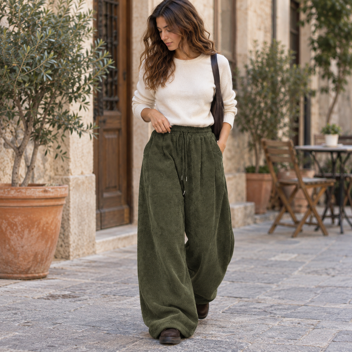 Pantalón cargo de pana ancho cordón - secundaria Verde militar