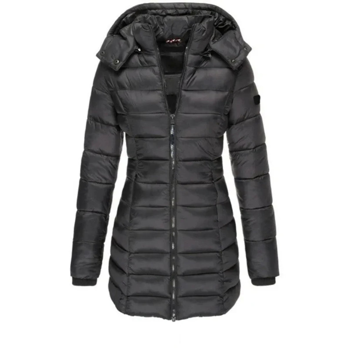 Parka acolchada negra con capucha, foto de producto